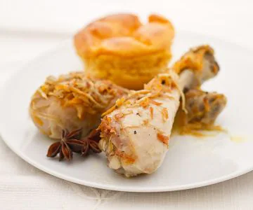 Chicken with 4 flavors and carrot flan