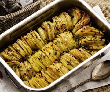 Baking pan of roasted potatoes