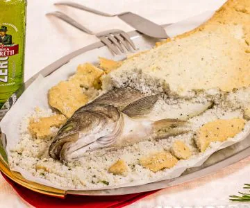 Sea bass in a crust of salt, herbs, and beer