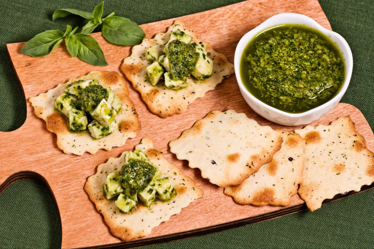 Olive puff pastries with green chicken salad