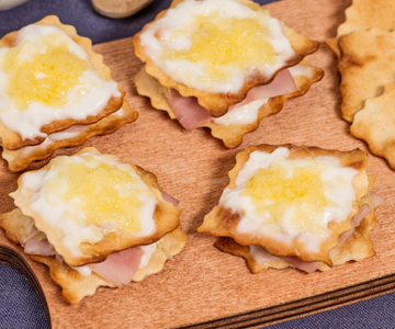 Croque monsieur finger food with classic puff pastry