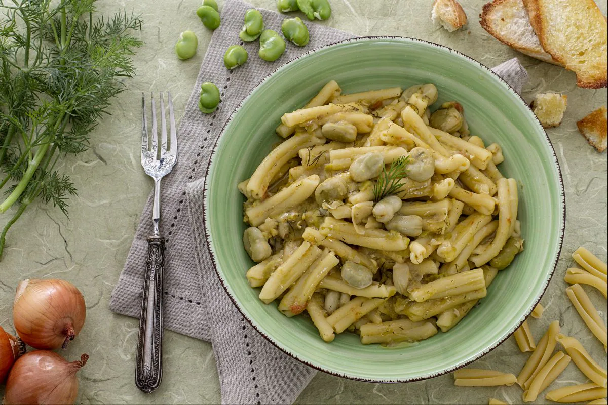 Casarecce with fava bean puree