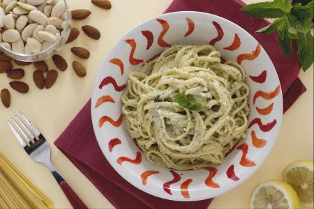 Linguine with almond pesto