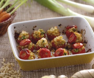 Baked Cherry Tomatoes Stuffed with Bulgur