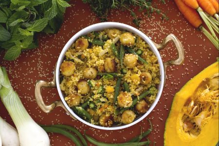 Couscous with vegetables and fish balls