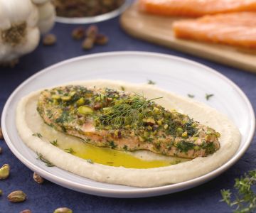 Crispy salmon on cannellini cream