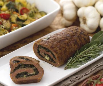 Ground meat roll with roasted vegetables tray