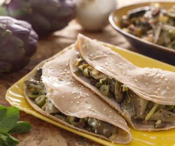 Spelt crepe with caponata