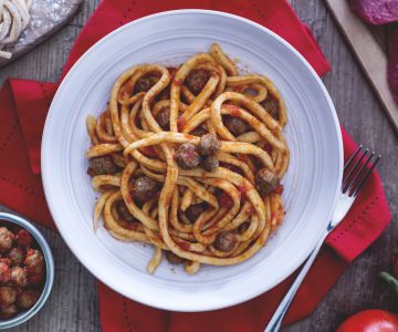 Spaghetti alla chitarra with meatballs