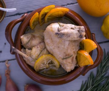 Clay pot chicken marinated with citrus