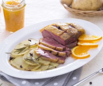 Orange-glazed duck breast