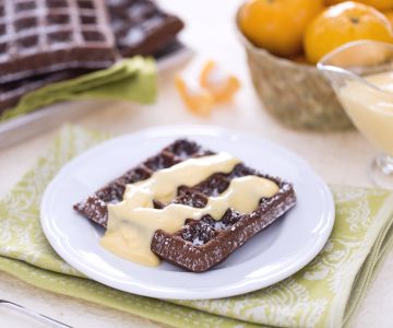 Cocoa gaufre with mandarin cream