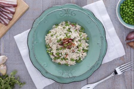 Risotto with Peas, Bacon, and Marjoram