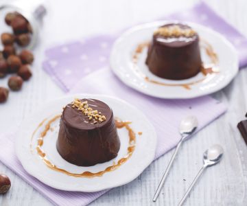 Chocolate and hazelnut panna cotta with salted caramel