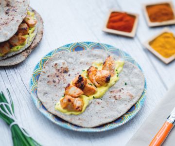 Tandoori chicken with chapati and turmeric sauce