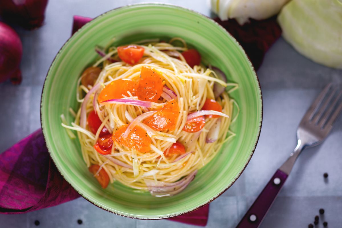 Spaghetti Salad with Marinated Egg