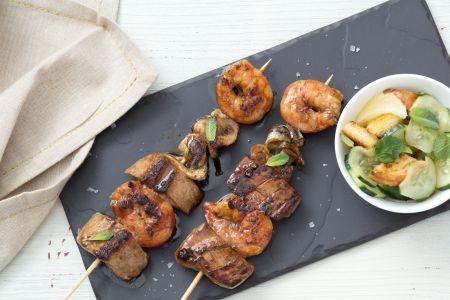 Fish skewers with Worcestershire sauce