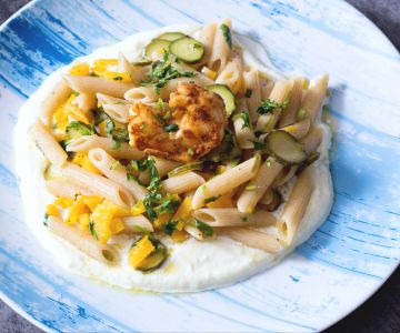 Pasta with vegetables and fiordilatte cream
