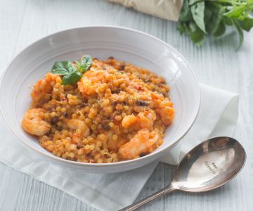 Fregola with scampi and prawns