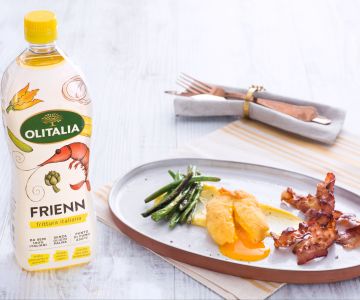 Fried Poached Egg with Vegetables, Bacon, and Béarnaise Sauce