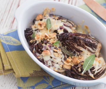 Gratinated radicchio, hazelnuts, and scamorza salad