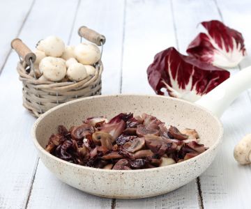 Mushrooms and Radicchio in a Pan