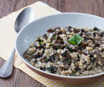 Fregola with portobello mushrooms