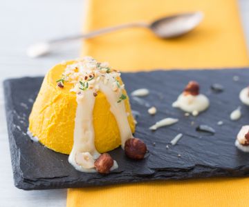 Mini pumpkin bavarois with parmesan sauce