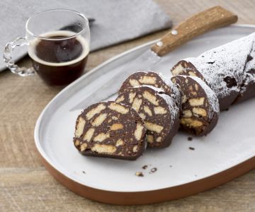Chocolate salami with coffee