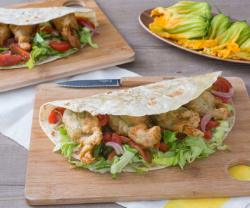 Flatbread with Stuffed and Fried Zucchini Flowers