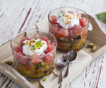 Caponata cups with tuna and tzatziki