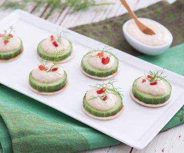 Cucumber and hummus finger food