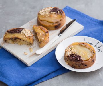 Upside-down pear and chocolate cakes