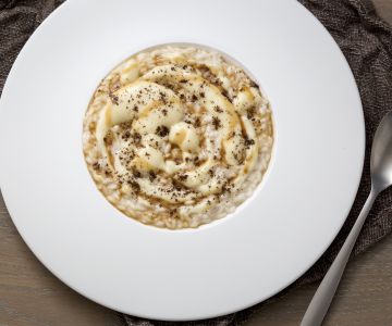 Risotto with Grana Padano Cream, Beer Reduction and Coffee