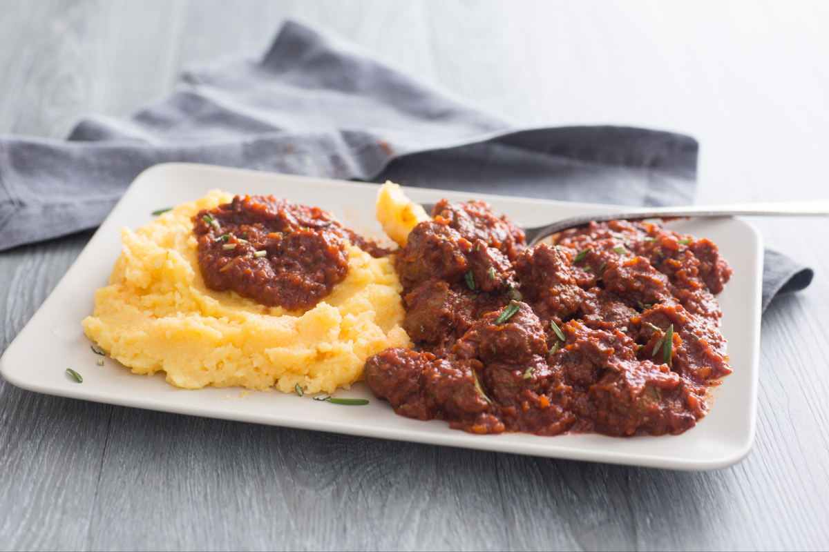 Pork cheeks with polenta