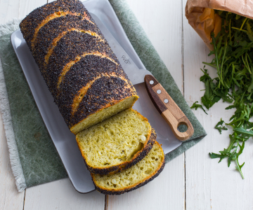 Savory brioche bread with arugula and potatoes