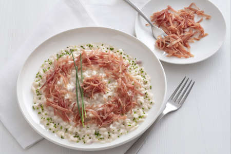 Beer risotto with culatello and robiola