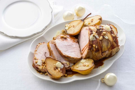 Pork Loin with Pears, Walnuts, and Pecorino