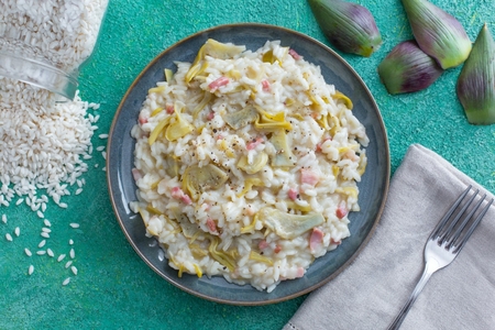 Artichoke Risotto with Crispy Bacon