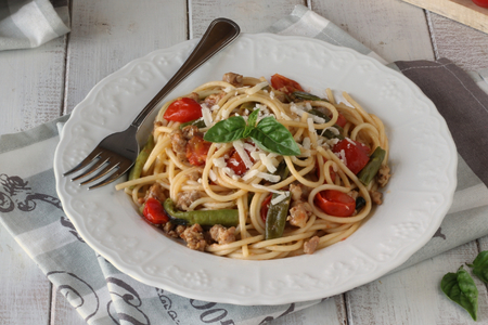 Pasta with friggitelli and sausage