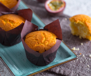 Mango and passion fruit yogurt muffins