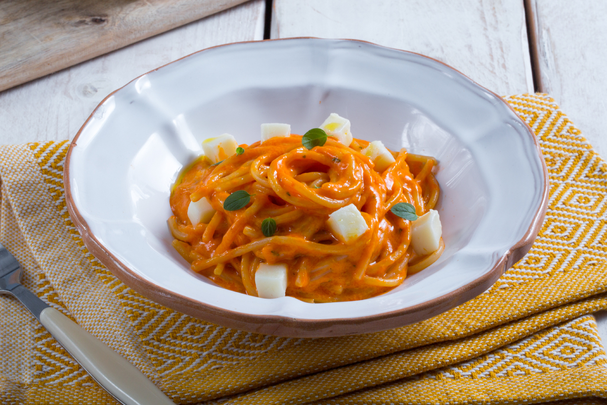 Pasta with Bell Pepper Cream and Taleggio