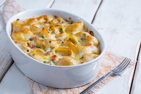 Mortadella and Peas Conchiglioni