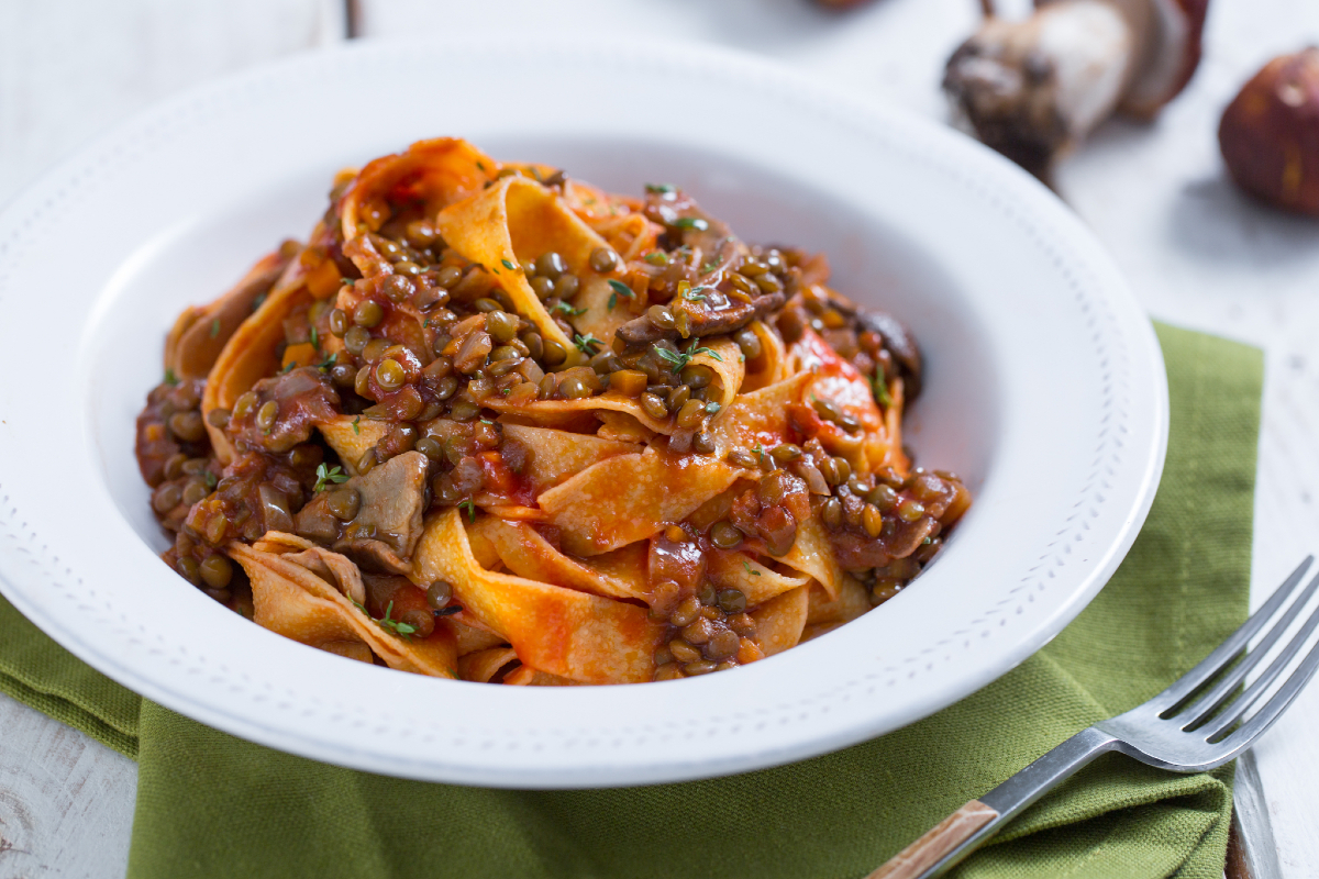 Pappardelle with lentil and mushroom ragout