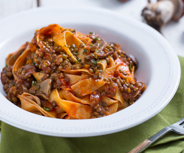 Pappardelle with lentil and mushroom ragout