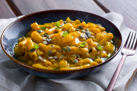Pumpkin pasta with scallion oil