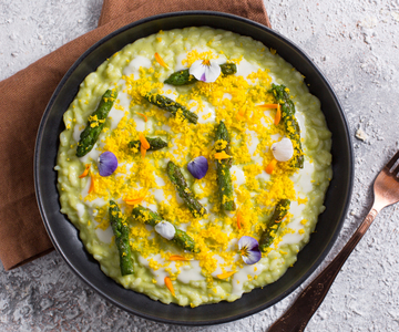 Risotto with Asparagus Cream and Yolk Crumbs