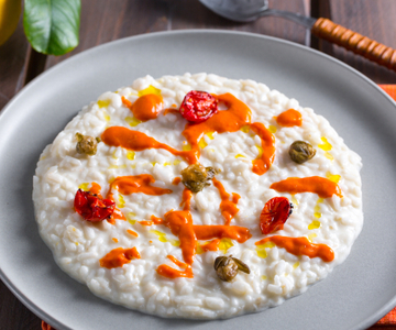 Risotto with burrata, capers and cherry tomatoes