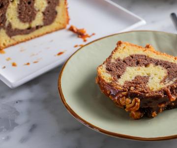 Marbled pound cake with caramel and nuts