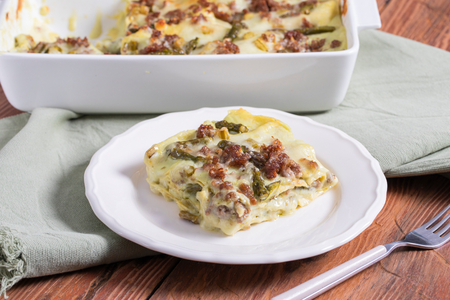Lasagna with asparagus and sausage